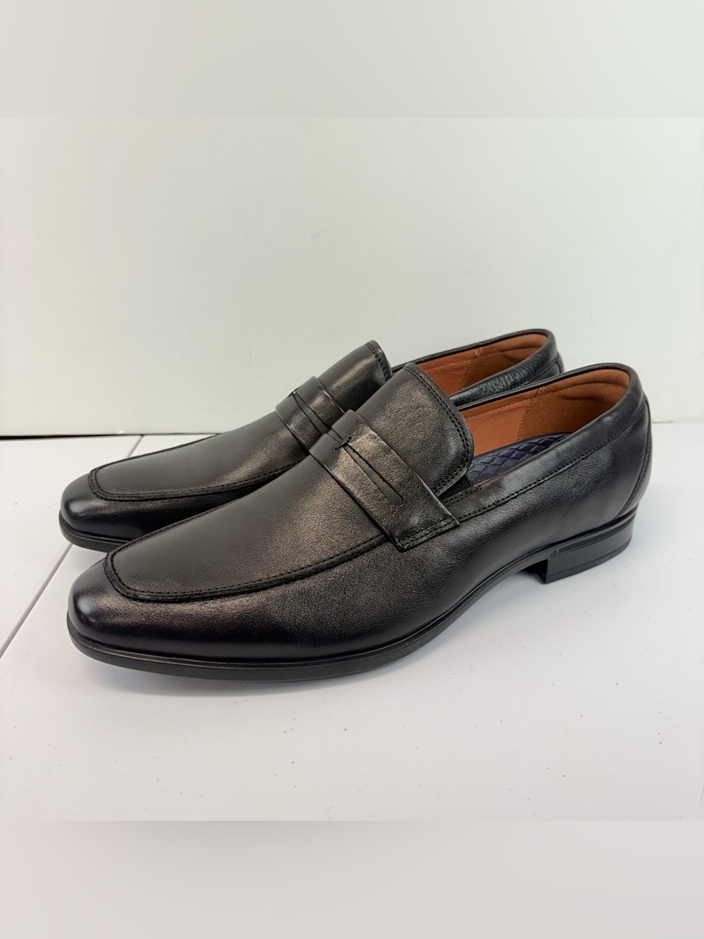 Florsheim Mens Size 10.5 Wide Zaffiro Moc Toe Penny Loafer Black Leather Shoes